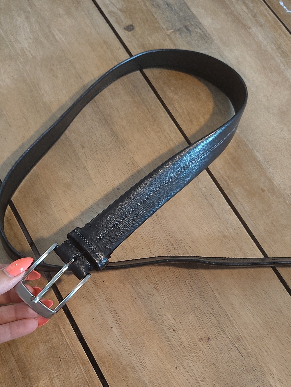 Classic Black Leather Men's Belt with Silver Buckle